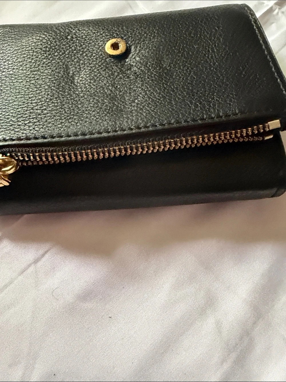 Tory Burch Black Leather Wallet with Gold Emblem